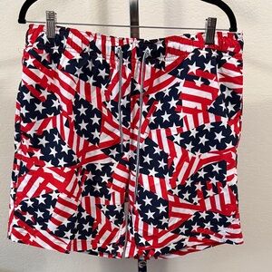 Vintage Speedo Red, White, and Blue Star Nylon Swimsuits Trunks